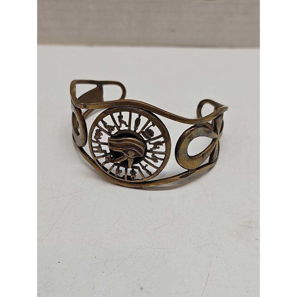 Filigree Bronze Eye Of Horus , Zodiac  & Ankh of Life Bangle
